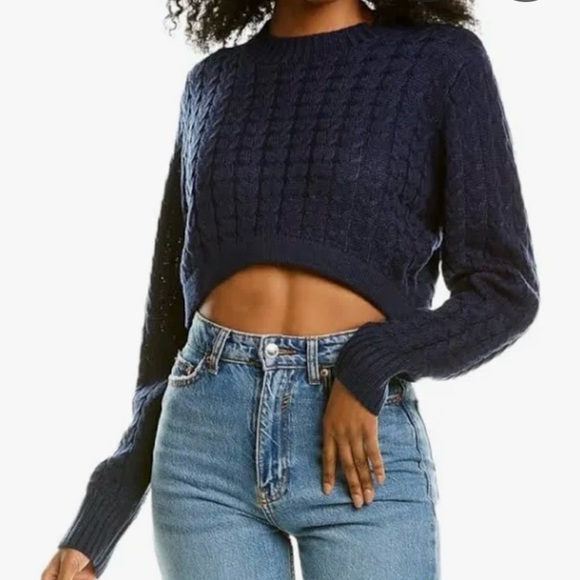 Danielle Bernstein Blue Cable Knit Crew Neck Cropped Sweater Size XL - Picture 1 of 7